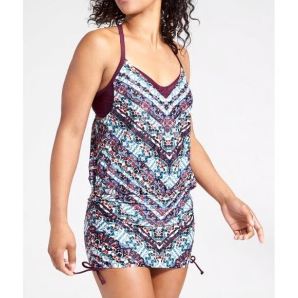 Athleta Marrakesh Side Scrunch Tankini Swim Top Mini Dress Wired 38 D/DD UPF 50+ - Picture 2 of 16
